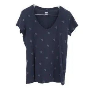 VS PINK V Neck Black Monogram All Over P Top Sz S - EUC‎